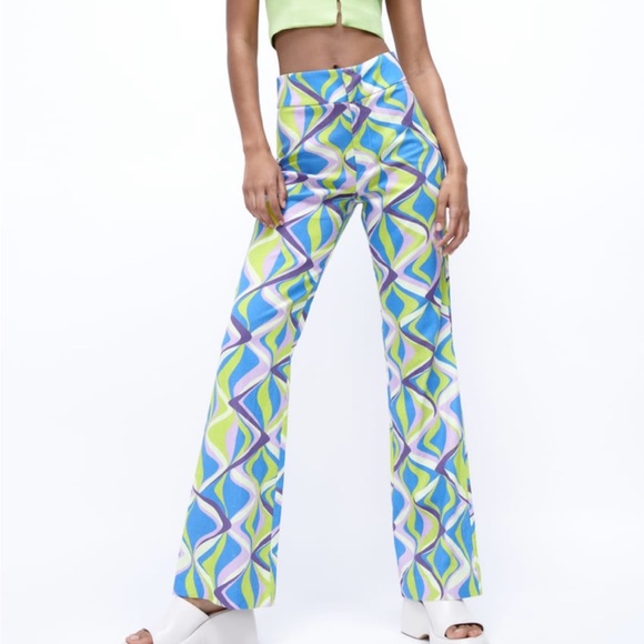 ZARA Printed Flared Pants - Picture 1 of 9